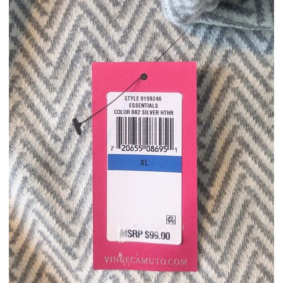 Vince Camuto Cardigan Sweater XL Gray Herringbone Open Front Cotton Draped NEW - Picture 9 of 12